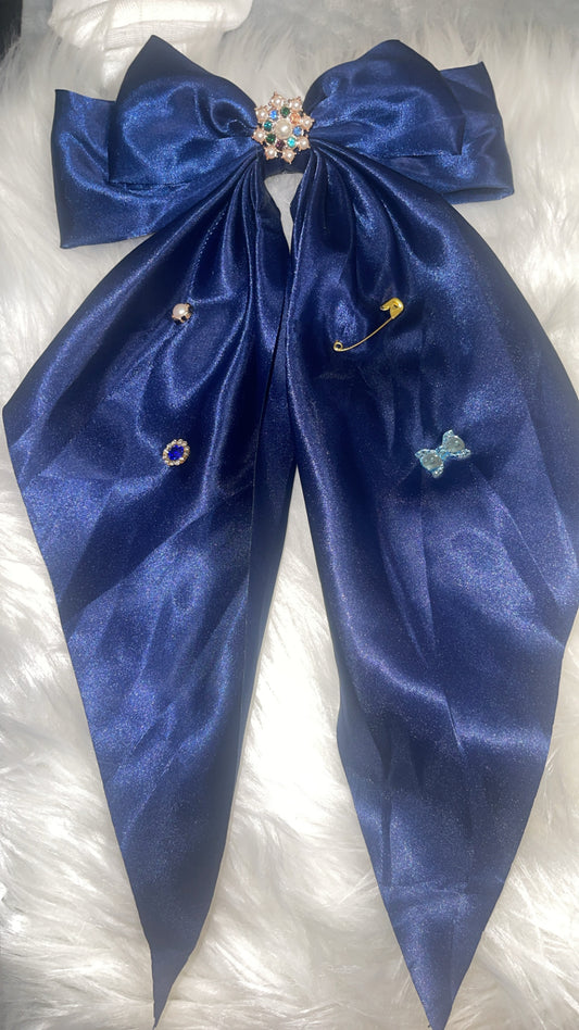 Navy Blue Satin Bow Clip