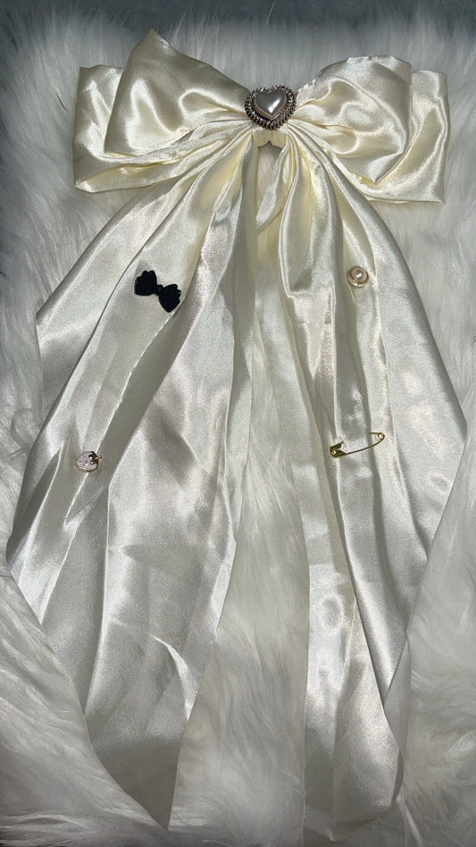 Cream Satin Bow Clip