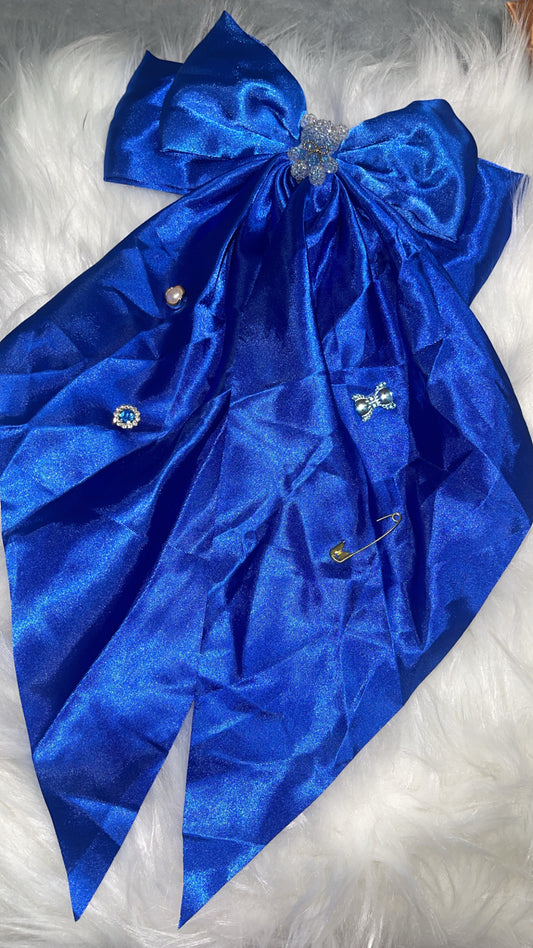 Blue Satin Bow Clip