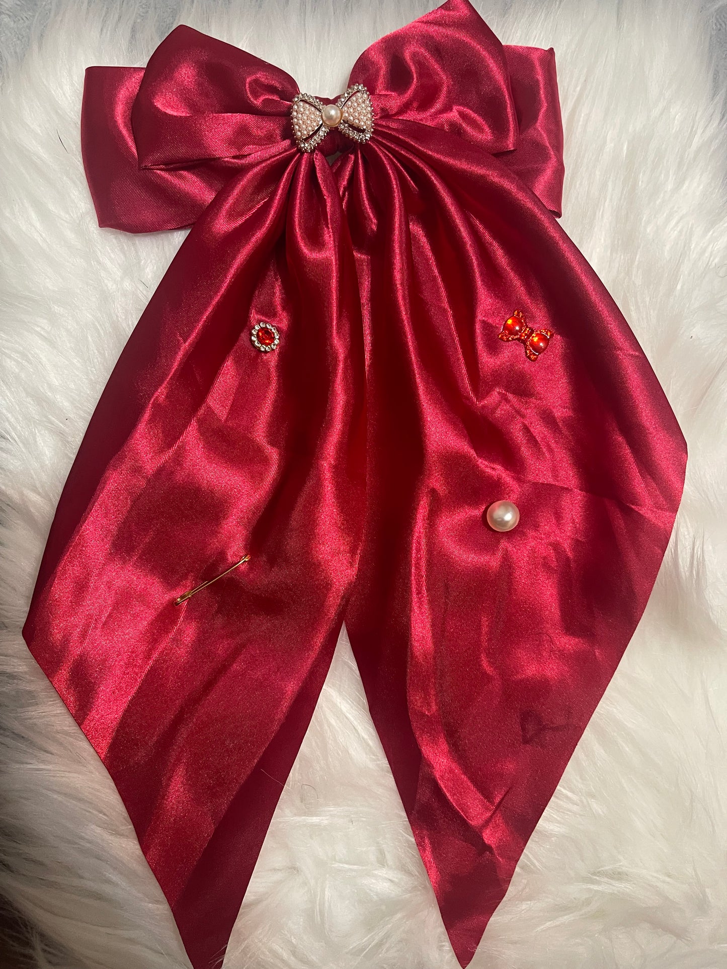 Dark Red Satin Bow Clip