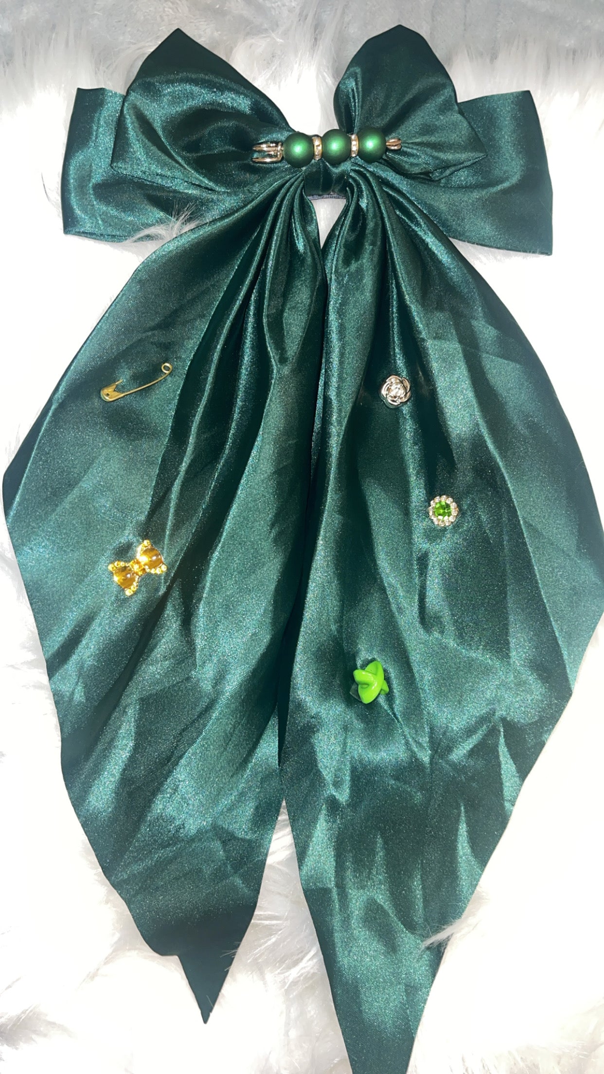 Dark Green Satin Bow Clip