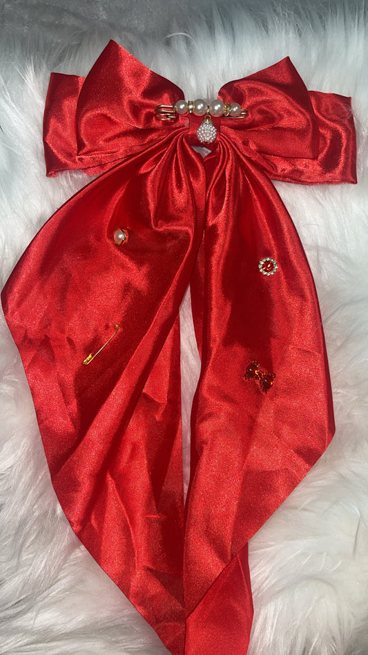 Bright Red Satin Bow Clip